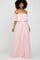 Light Pink Chiffon Off Shoulder Gown