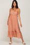Peach Smocked Button Accent Midi Dress