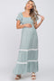 Green Floral Square Neck Smocked Front Lace Trim Maternity Maxi Dress