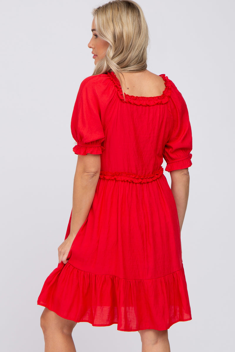 Red Ruffle Accent Maternity Dress PinkBlush