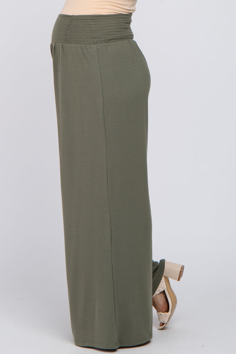 Olive Smocked Wide Leg Maternity Pants PinkBlush