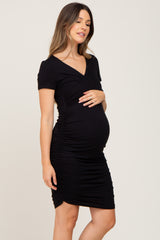 Black Crossover Maternity/Nursing Fitted Dress