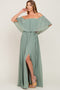 Light Olive Chiffon Off Shoulder Maxi Dress