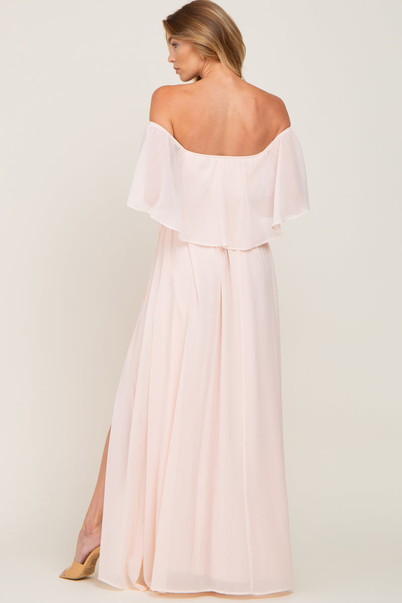 Light Pink Chiffon Off Shoulder Maxi Dress – PinkBlush