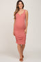 Rust Ribbed Split Front Ruched Maternity Dress