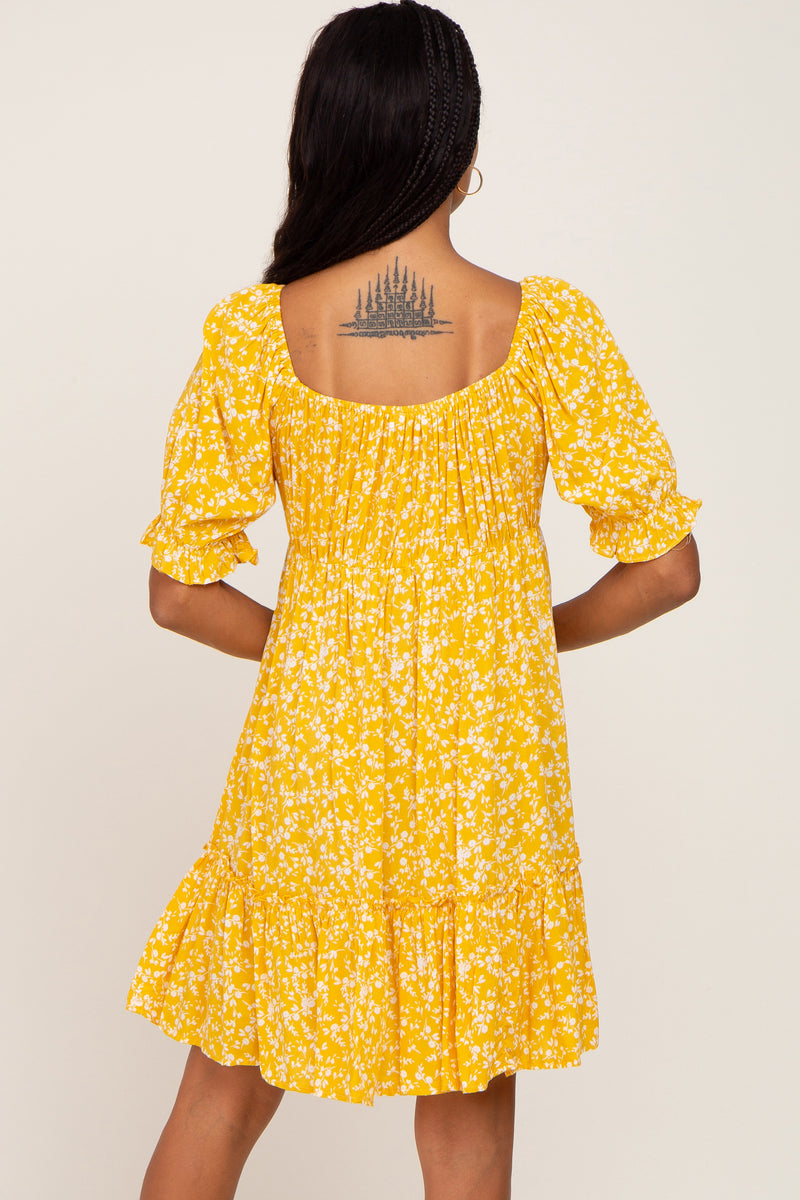 Textured Floral Mini Dress in Yellow
