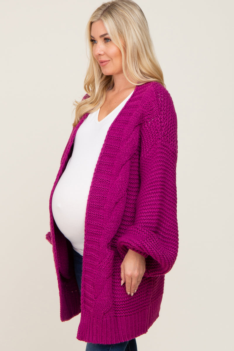 Magenta Cable Knit Front Pocket Maternity Cardigan PinkBlush