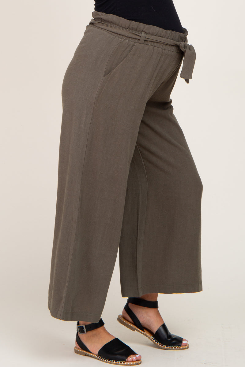 Olive Paper Bag Wide Leg Maternity Pants PinkBlush