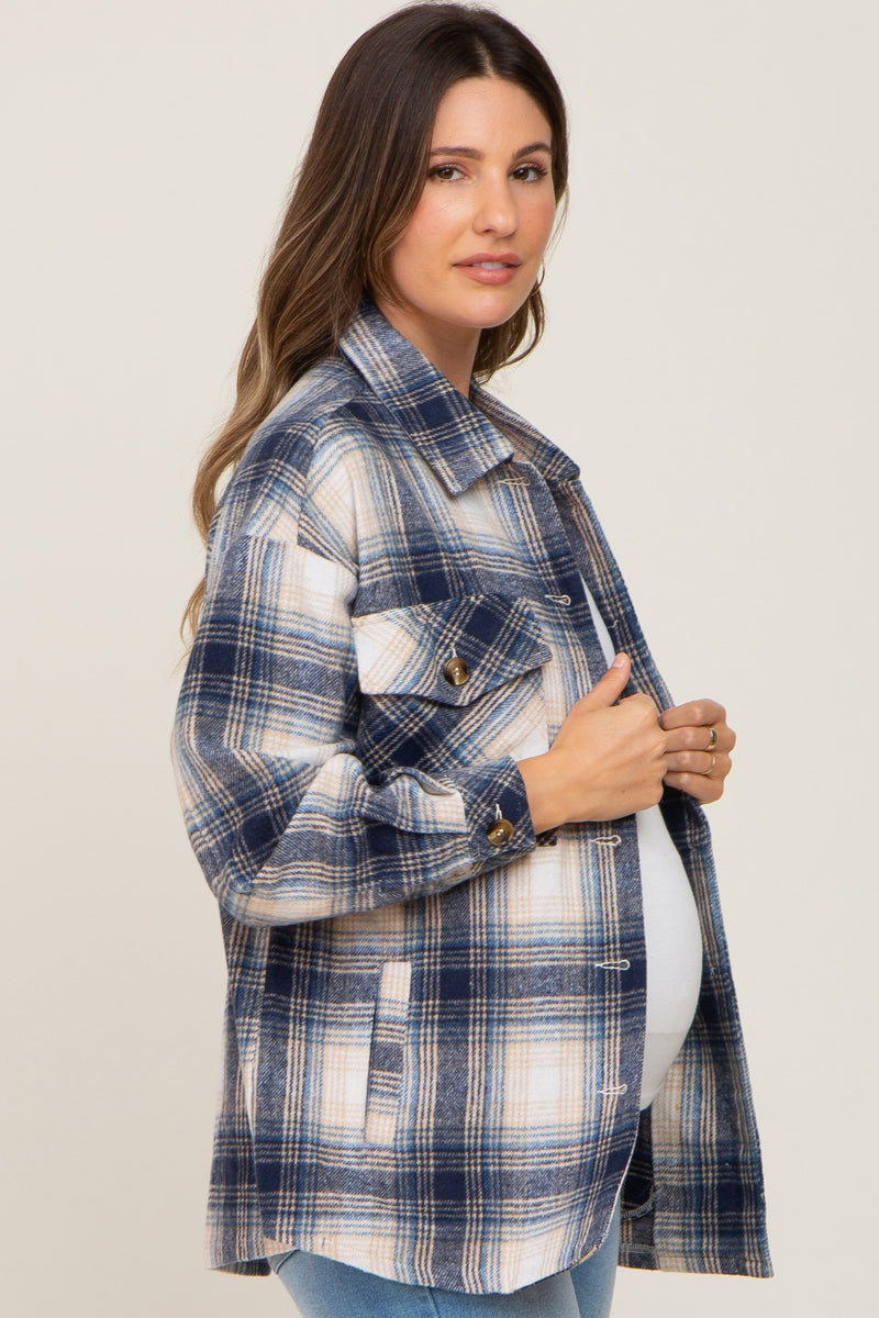 Blue Plaid Maternity Shirt Jacket PinkBlush