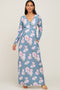 Blue Floral Button Front Maternity Maxi Dress