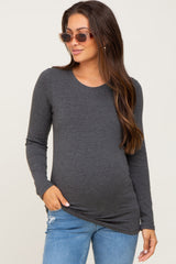 Charcoal Basic Long Sleeve Maternity Top