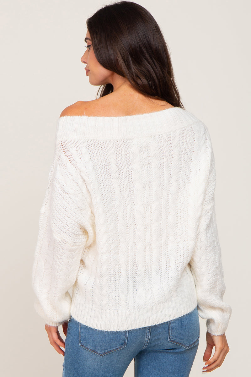 Ivory Boat Neck Cable Knit Maternity Sweater PinkBlush