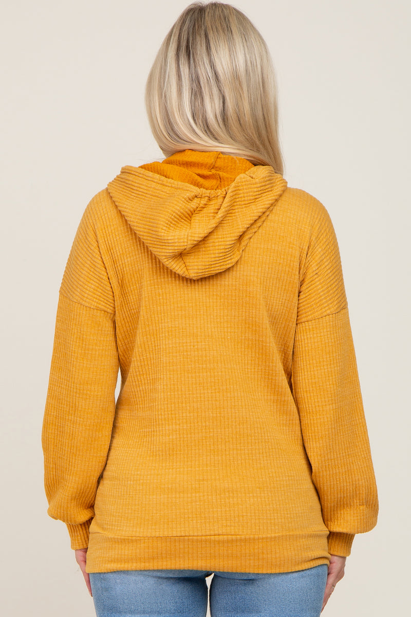 Yellow Ribbed Button Front Maternity Hoodie PinkBlush