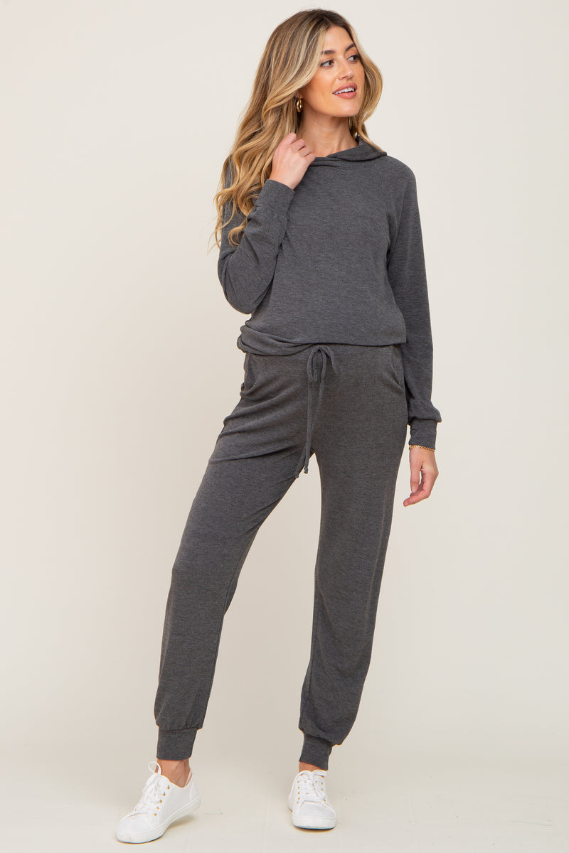 Charcoal Hoodie and Jogger Maternity Set PinkBlush