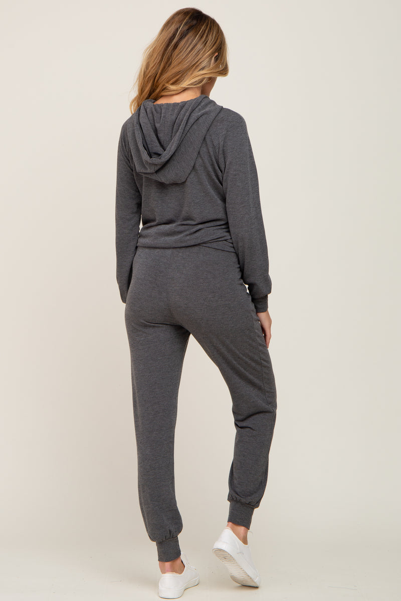 Charcoal Hoodie and Jogger Maternity Set PinkBlush