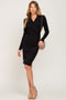 Black Ribbed Ruched Wrap Dress