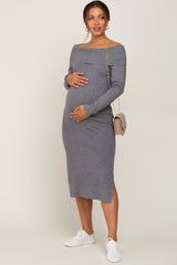 Heather Grey Off Shoulder Maternity Sweater Dress