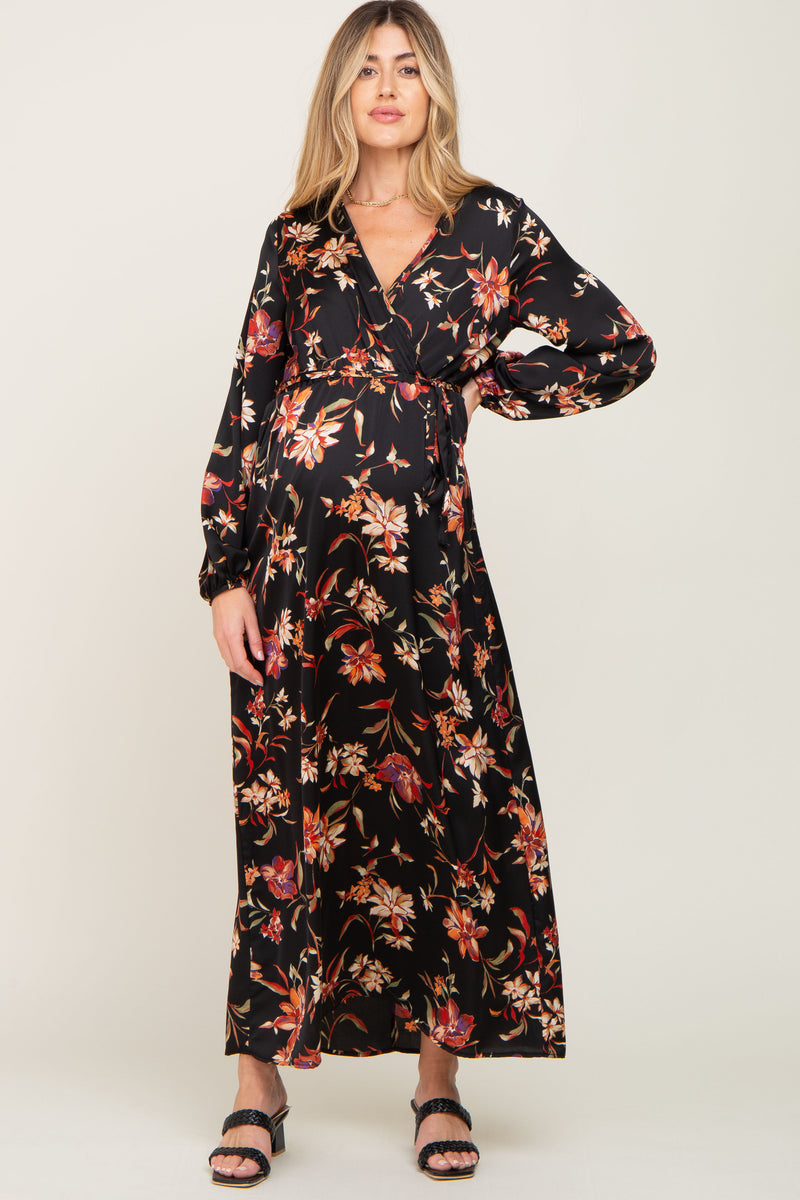 Black Floral Wrap Maternity Maxi Dress – PinkBlush