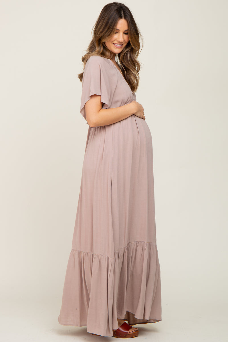 Multi-colored V-Neck Front Twist Maternity Maxi Dress main image 1