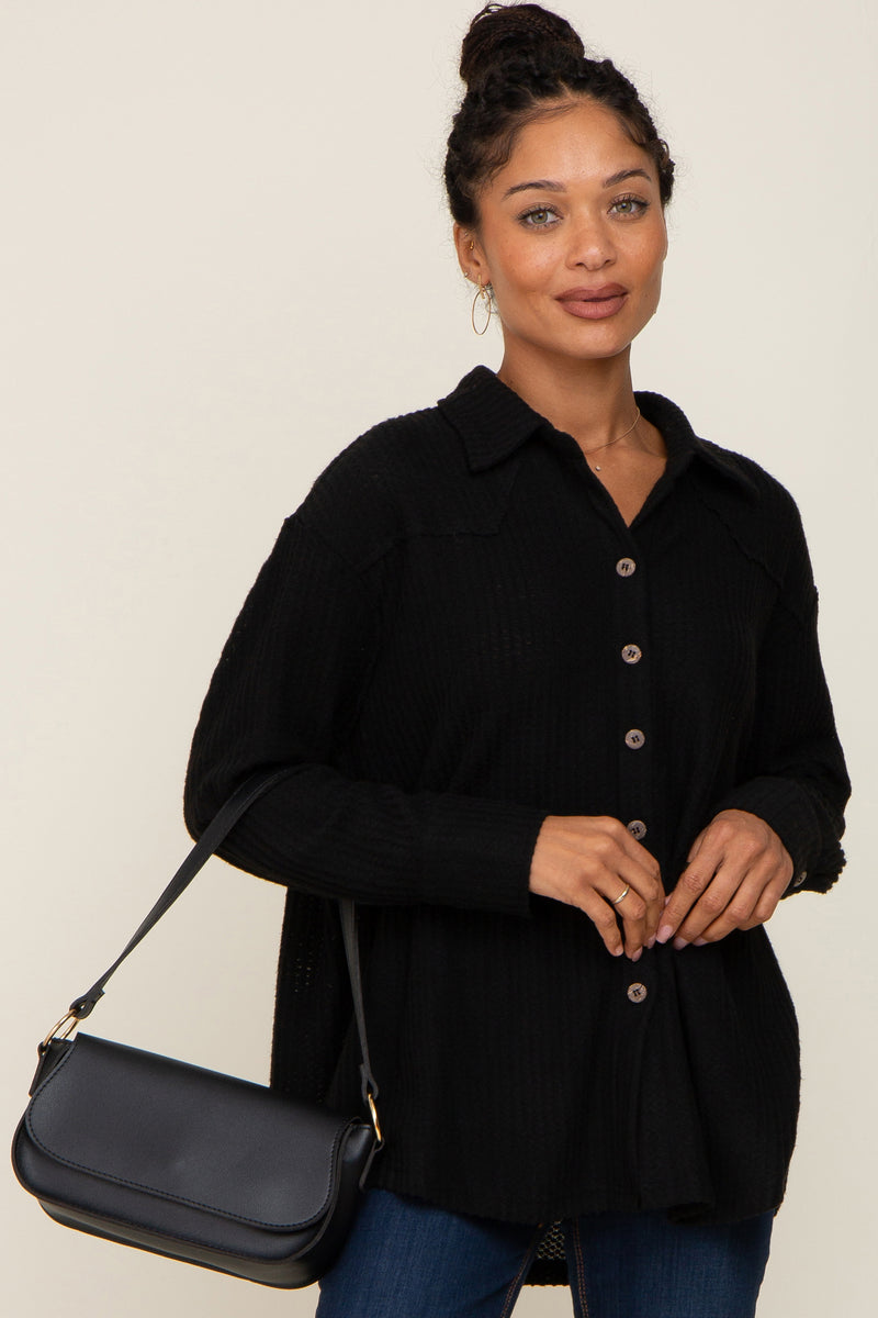 Heimish Full Size Waffle-Knit Button Down Blouse