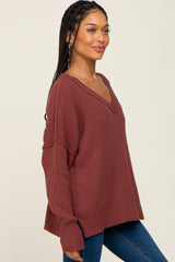 Burgundy V-Neck Oversized Sweater