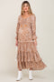 Beige Floral Cutout Smocked Tiered Maternity Maxi Dress