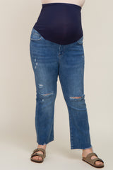 Blue Distressed Crop Maternity Plus Jeans