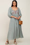 Mint Embroidered 3/4 Sleeve Maxi Dress