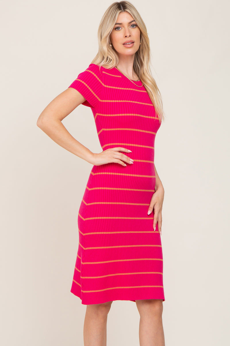 Fuchsia Striped Ribbed Fitted Sweater Dress– PinkBlush