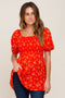 Orange Floral Smocked Square Neck Top