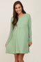 Green Ribbed Basic Long Sleeve Maternity Dress