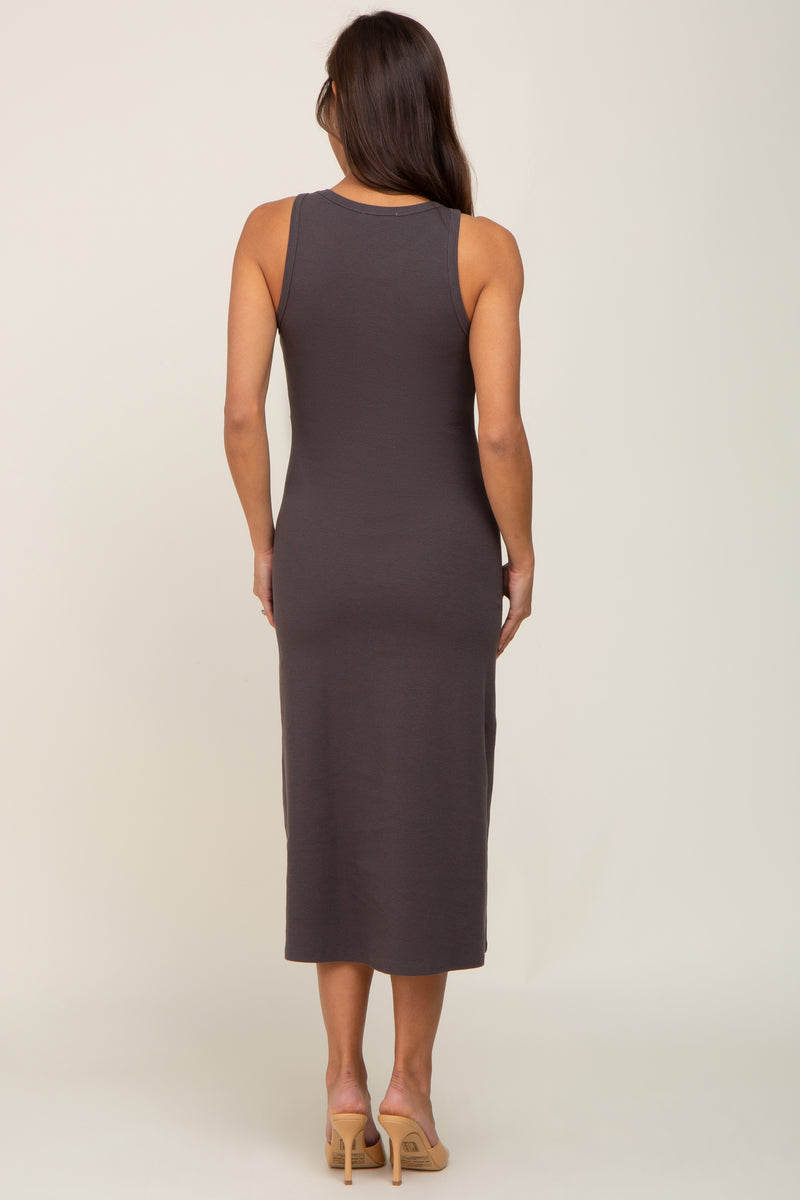 Charcoal Solid T-shirt Maternity Mini Dress