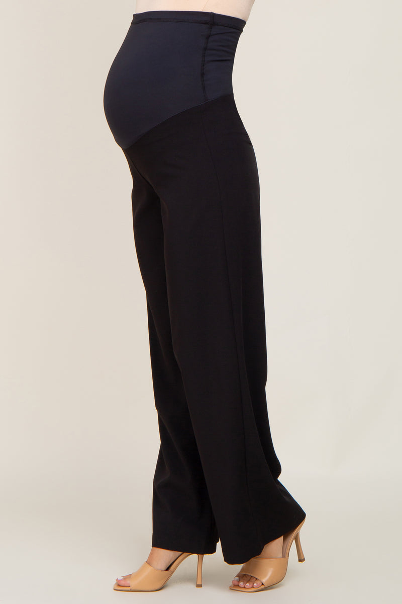 Black Wide Leg Maternity Dress Pants PinkBlush