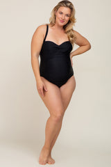 Black Plus Maternity Ruched One Piece Swimsuit