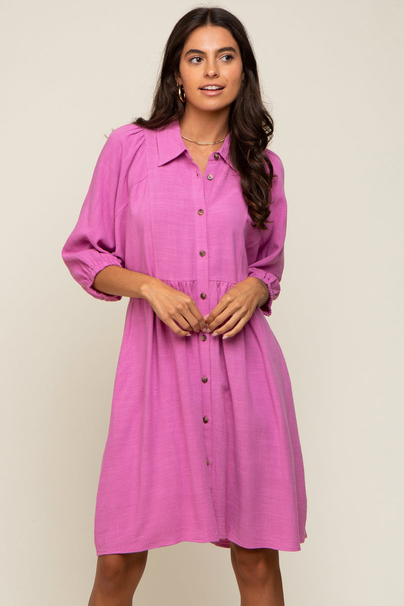 Pink Terry Cloth Button-Down Shirt Dress main image 1