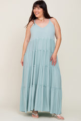Mint Green Tiered Sleeveless Maternity Plus Maxi Dress