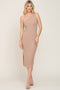 Mocha Ribbed One Shoulder Side Slit Midi Dress