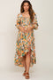 Green Multi-Color Floral Smocked Maternity Hi-Lo Dress