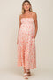 Peach Square Neck Smocked Maternity Midi Dress