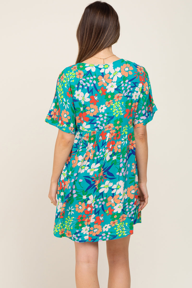 Emerald Green Floral VNeck Babydoll Maternity Dress PinkBlush