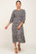 Black Floral Smocked 3/4 Sleeve Midi Dress