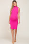Fuchsia Ribbed Mock Neck Ruched Sides Maternity Dress