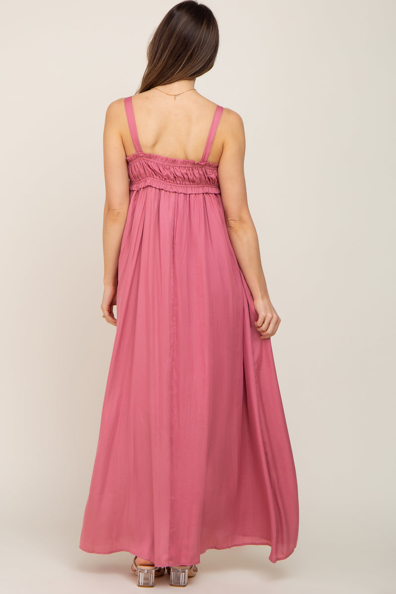 Mauve Square Neckline Bubble Sleeve Maternity Maxi Dress main image 0