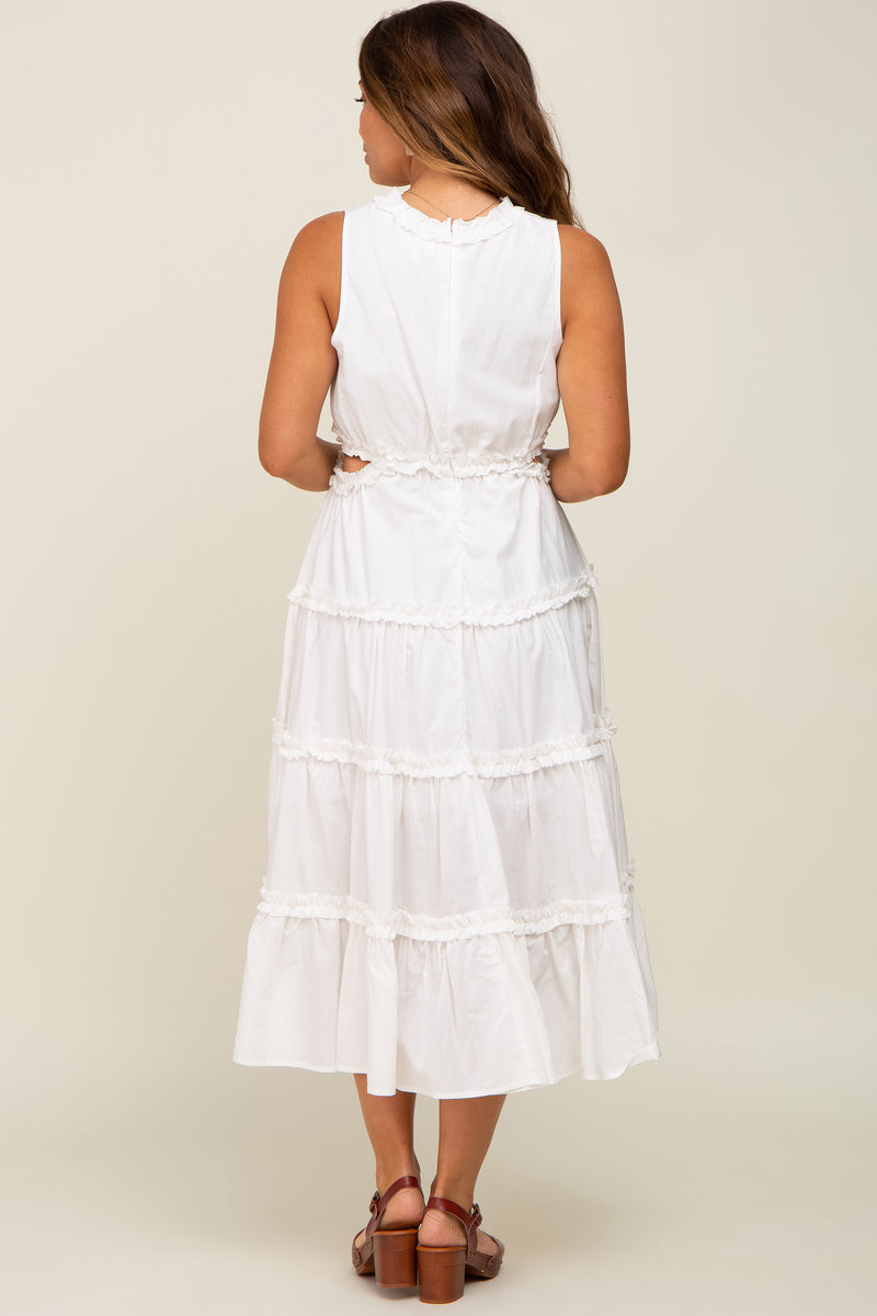 White Floral Maternity Midi Dress