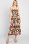 Black Floral Smocked Strapless Midi Dress