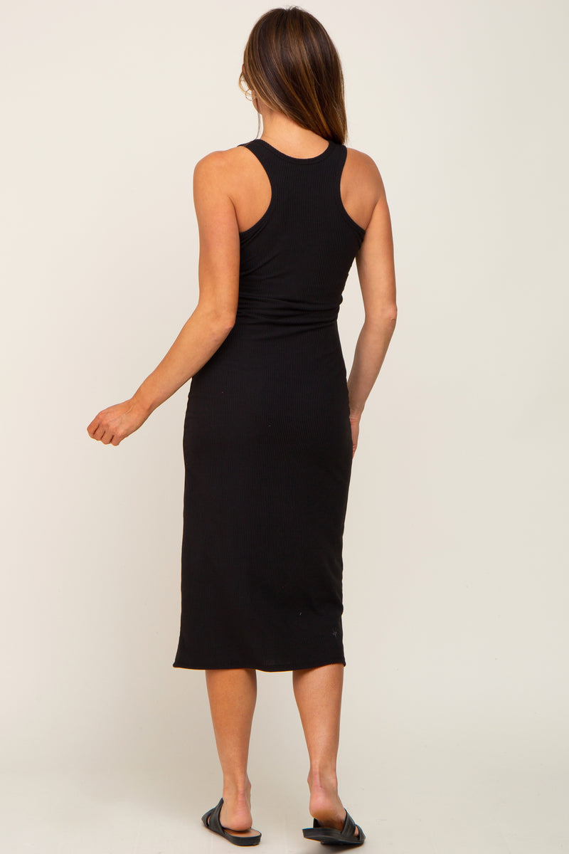 Black Ribbed Midi Dress with Statement Front Patch main image 1