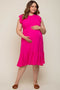 Fuchsia Smocked Layered Ruffle Flutter Sleeve Maternity Plus Midi Dress