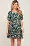 Black Floral Puff Sleeve Maternity Dress