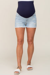 Light Blue Distressed Denim Maternity Shorts