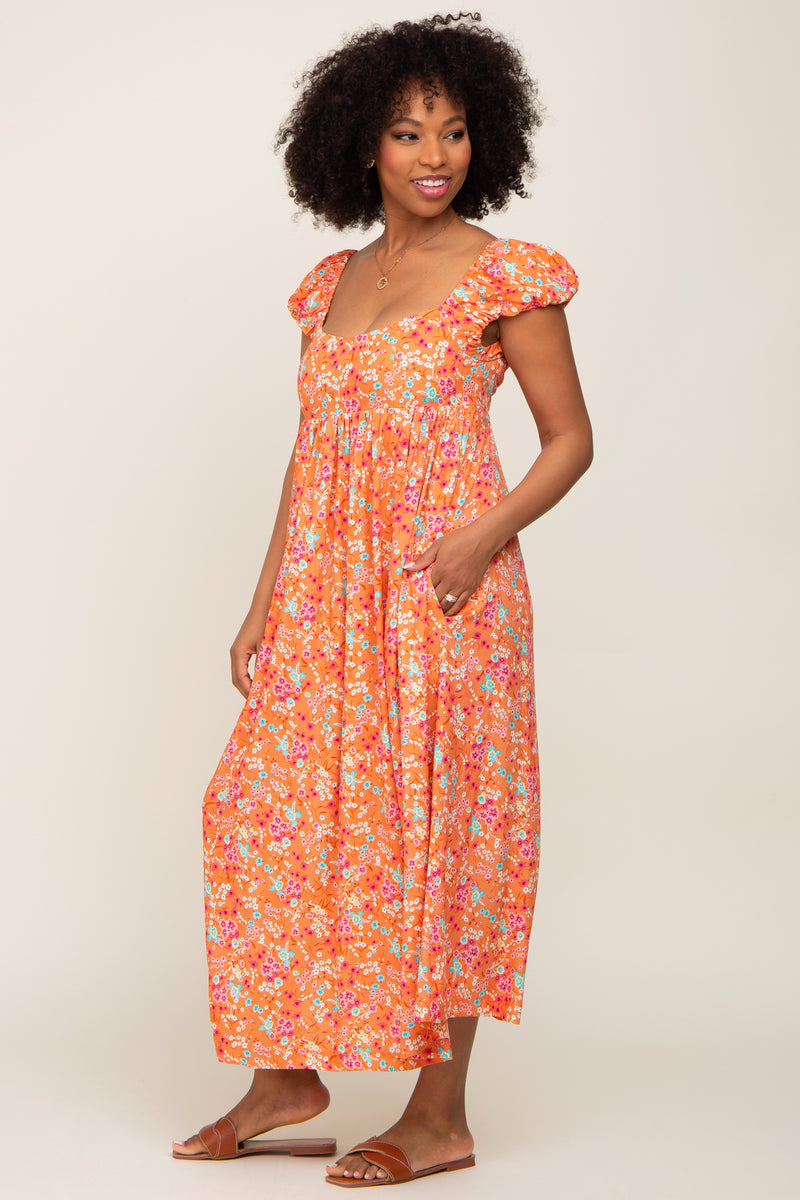 Elegant Orange Cardigan Midi Dress with Buttonholes and Revers main image 0